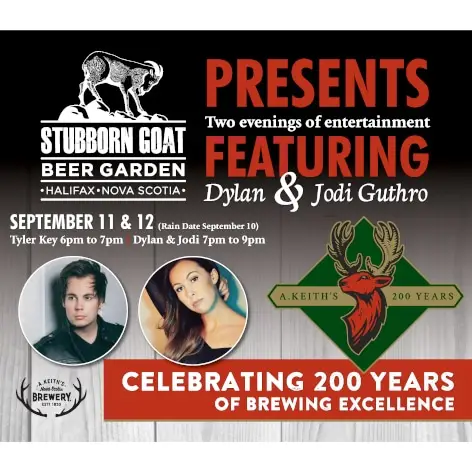 Stubborn Goat Beer Garden concert a-frame that we designed and then printed on vinyl and coroplast